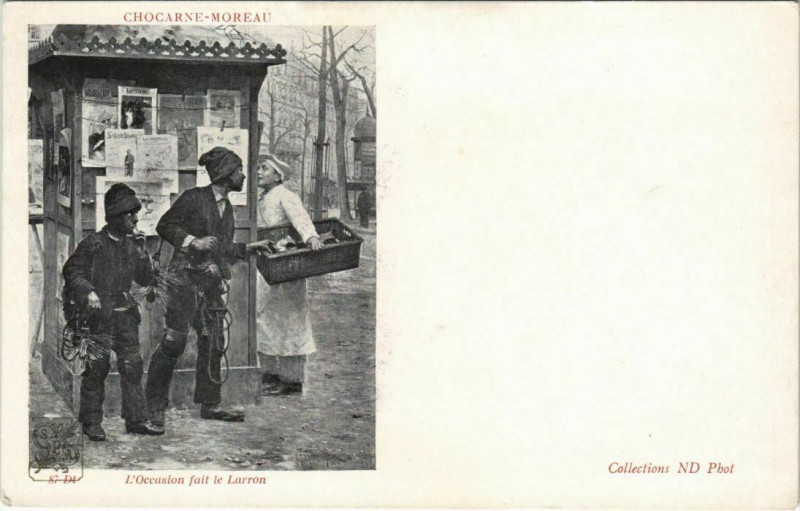 Carte postale ancienne Paris - L'Occasion fait le Larron à Paris