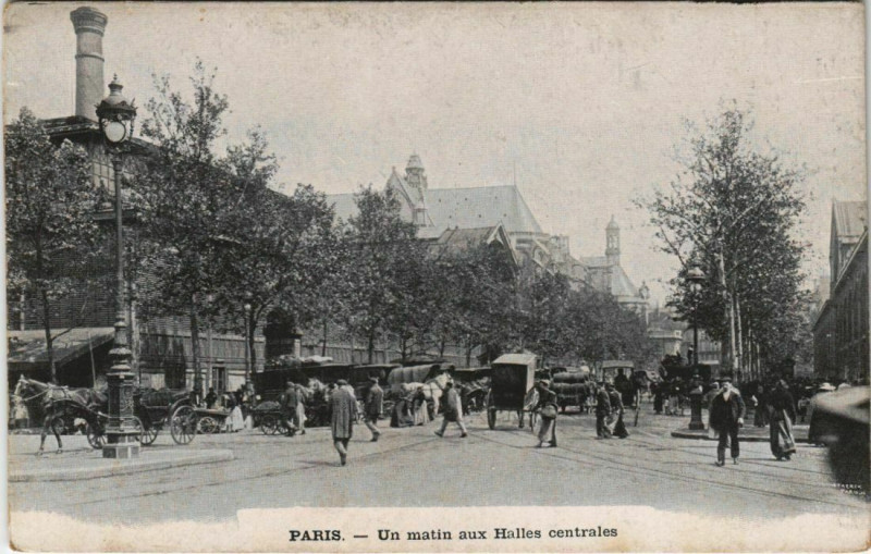 Carte postale ancienne Paris - Un matin aux Halles centrales à Paris
