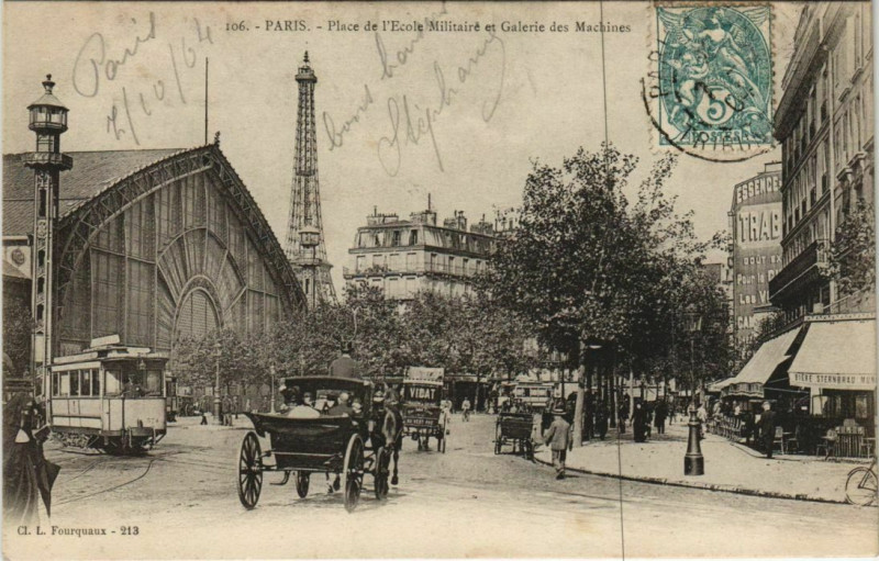 Carte postale ancienne Paris - Place de l'Ecole Militaire et Galerie des Machines à Paris