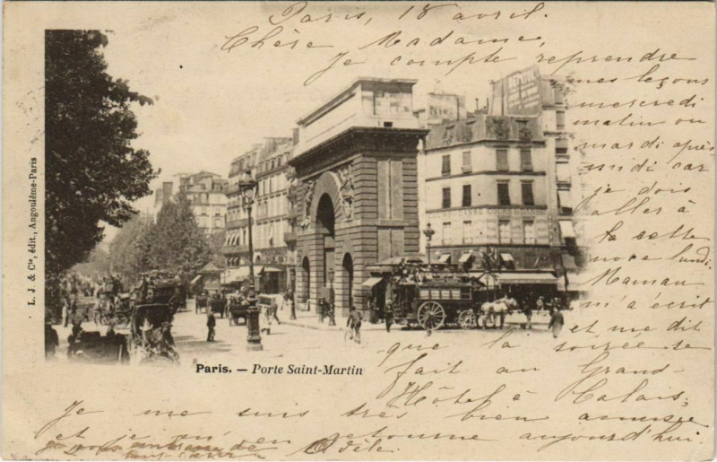 Carte postale ancienne Paris - Porte Saint-Martin à Paris