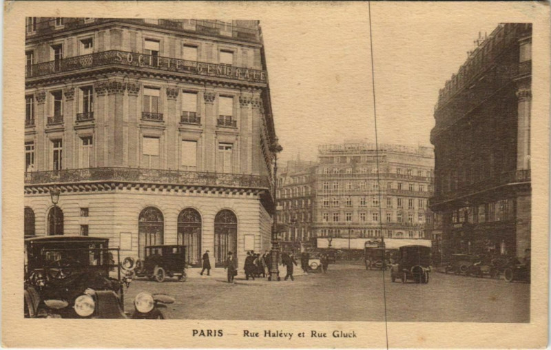 Carte postale ancienne Paris - Rue Halévy et rue Gluck à Paris