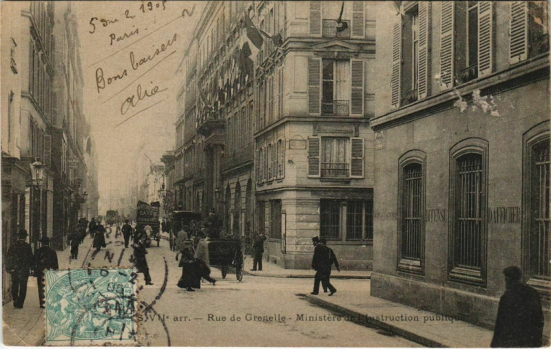 Carte postale ancienne Paris Rue de grenelle - Ministére de l'Instruction publique à Paris