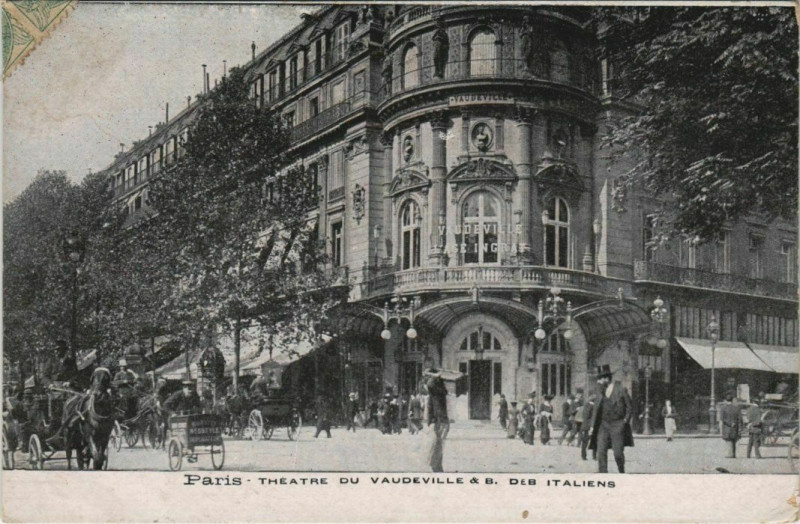 Carte postale ancienne Théâtre du Vaudeville et Boulevard des Italiens à Paris 9e