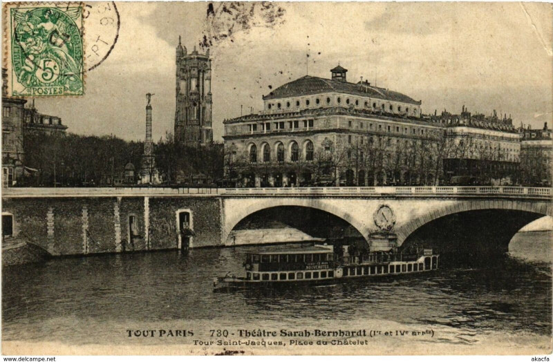 Carte postale ancienne Tout Paris 4e Theatre Sarah Bernhardt. à Paris 4e