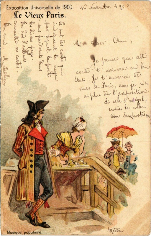 Carte postale ancienne Paris Expo 1900 - Le Vieux Paris - Musique populaire  à Paris