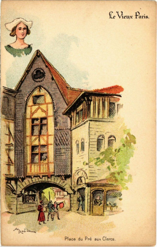 Carte postale ancienne Paris Expo 1900 - Le Vieux Paris - Place du Pré aux Clercs  à Paris