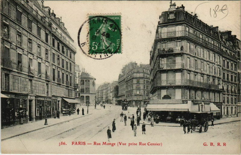 Carte postale ancienne Paris 5e - Rue Monge (Vue prise Rue Censier)  à Paris 5e