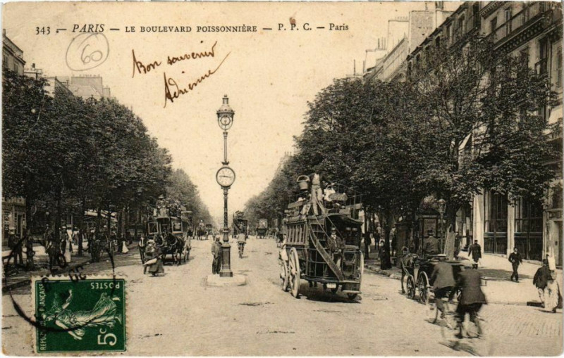 Carte postale ancienne Paris 9e - Le Boulevard Poissonniére à Paris 9e