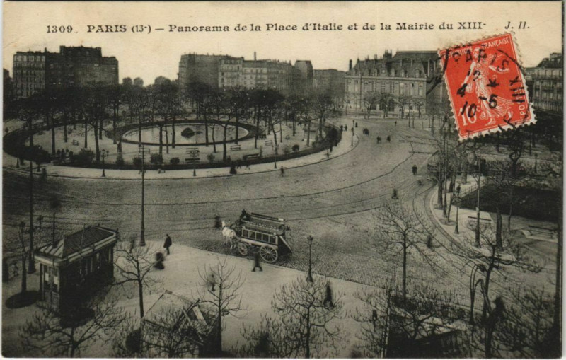 Carte postale ancienne Panorama de la Place d'Italie et de la Mairie du XIIIe à Paris 13e