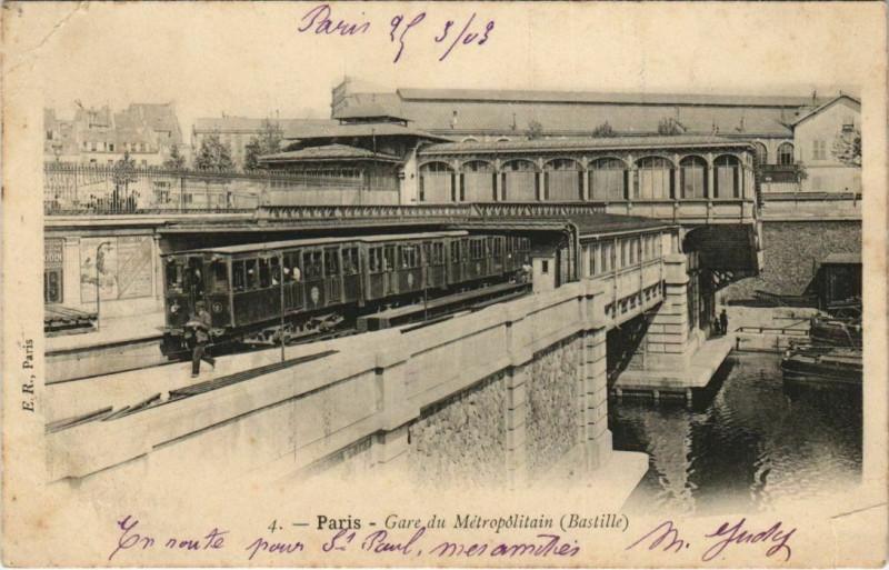 Carte postale ancienne Paris - Gare du Métropolitain (Bastille) à Paris