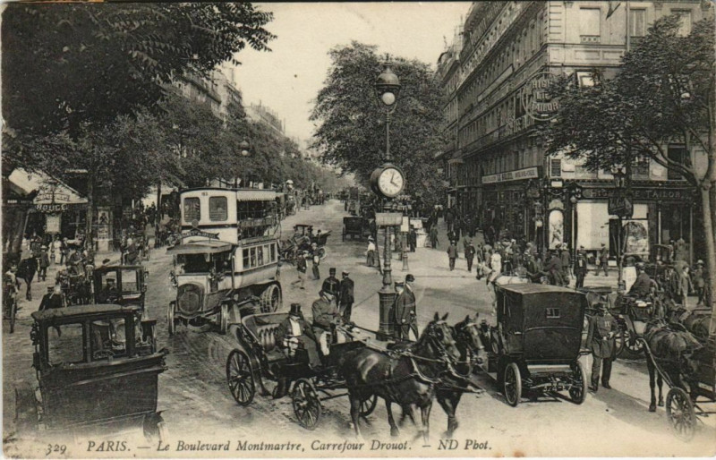 Carte postale ancienne Paris - Le Boulevard Montmartre, Carrefour Drouot à Paris