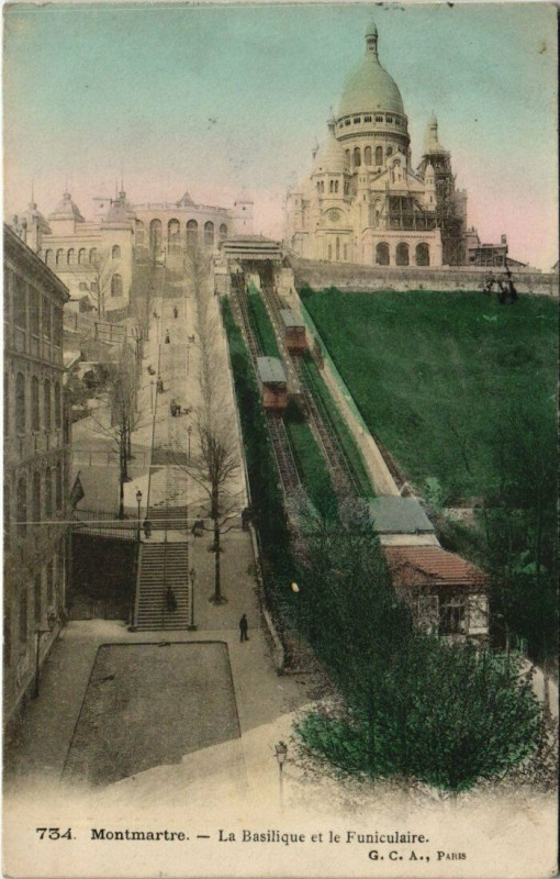 Carte postale ancienne Montmartre - La Basilique et le Funiculaire à Paris 18e