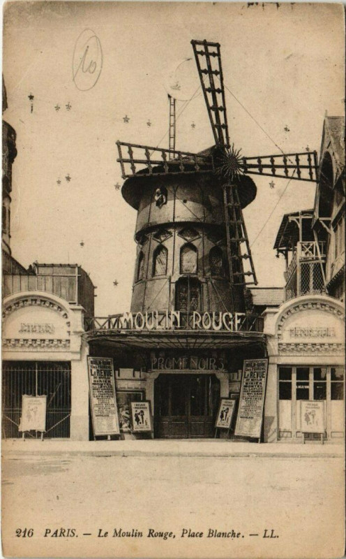 Carte postale ancienne Le Moulin Rouge, Place Blanche à Paris 18e