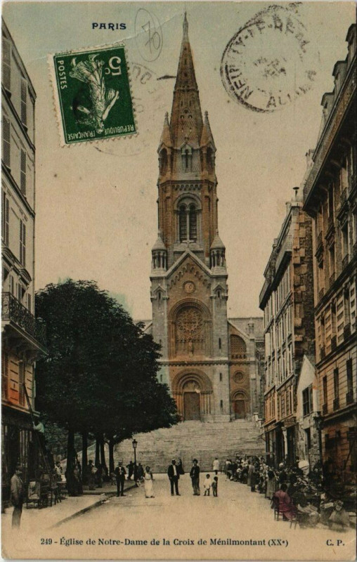 Carte postale ancienne Eglise de Notre-Dame de la Croix de Ménilmontant à Paris 20e