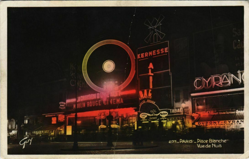 Carte postale ancienne Place Blanche - Vue  de Nuit à Paris 18e