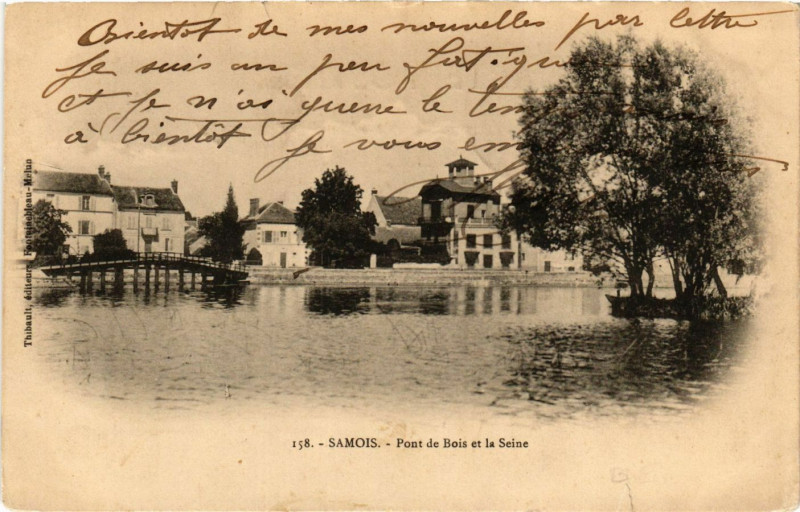 Carte postale ancienne Samois-sur-Seine - Pont de Bois et la Seine à Samois-sur-Seine