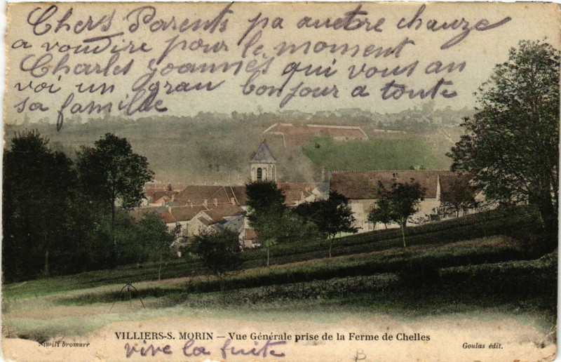 Carte postale ancienne Villiers-sur-Morin - Vue générale prise de la Ferme de Chelles à Villiers-sur-Morin