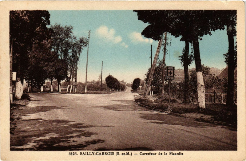 Carte postale ancienne Bailly-Carrois - Carrefour de la Picardie