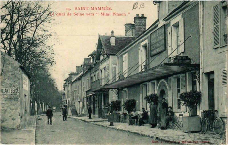 Carte postale ancienne Saint-Mammes - Le Quai de Seine vers Mimi Pinson à Saint-Mammès