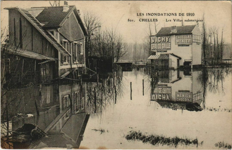 Carte postale ancienne Chelles Les Villas submergees France à Chelles