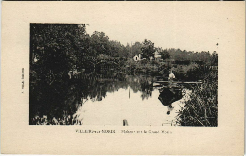 Carte postale ancienne Villiers-sur-Morin - Pecheur sur le Grand Morin à Villiers-sur-Morin