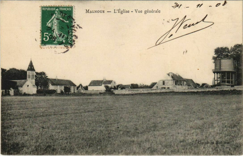Carte postale ancienne Malnoue - L'Eglise - Vue générale