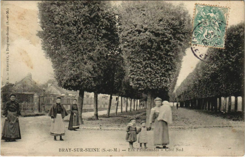 Carte postale ancienne Bray-sur-Seine - Les Promenades - Cote Sud à Bray-sur-Seine