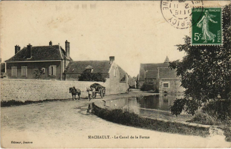 Carte postale ancienne Machault - Le Canal de la Ferme à Machault