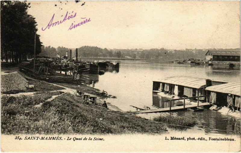 Carte postale ancienne Saint-Mammes Quai de Seine à Saint-Mammès