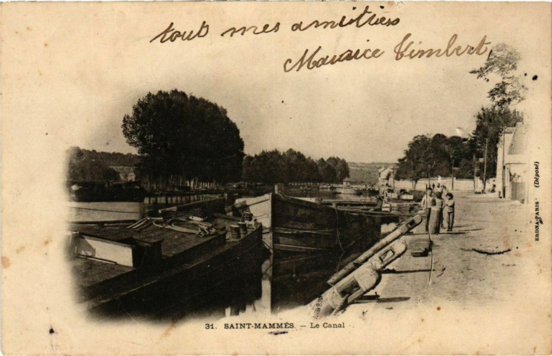 Carte postale ancienne Saint-Mammes Le Canal à Saint-Mammès