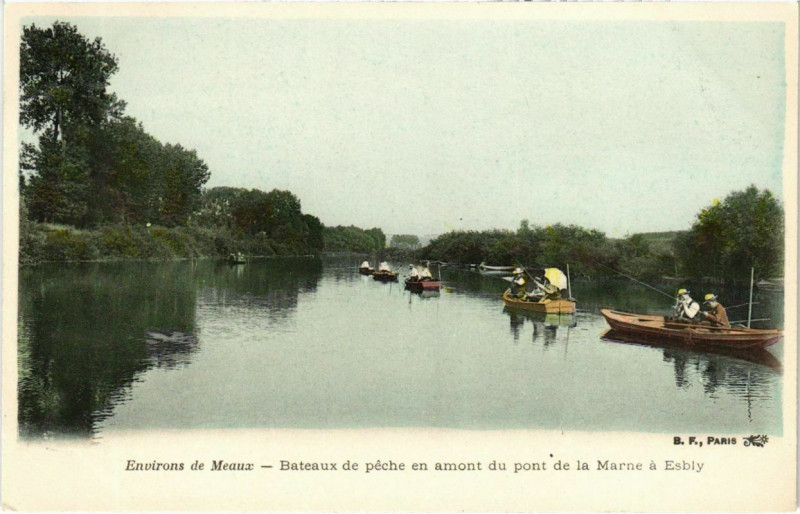Carte postale ancienne Esbly - Bateaux du Peche en Amont du Pont de la Marne a Esbly  à Esbly