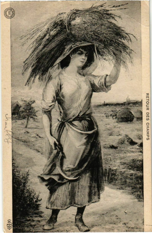 Carte postale ancienne Chailly-en-Brie - Retour et Champs - Folklore  à Chailly-en-Brie