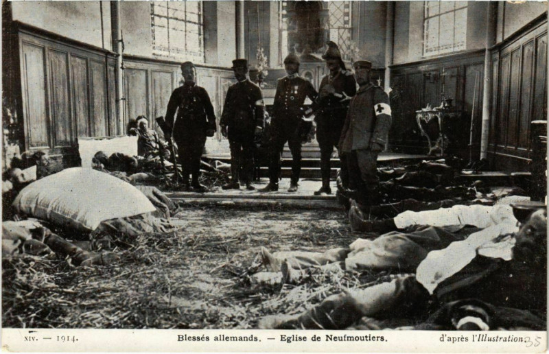 Carte postale ancienne Neufmoutiers - Eglise de Neufmoutiers - Blesses Allemands 