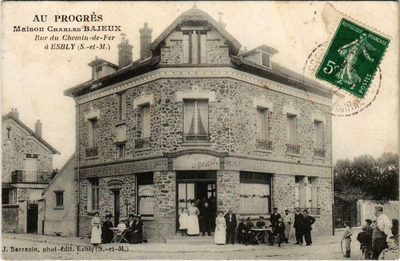 Carte postale ancienne Au progres Esbly Maison Charles Bajeux Rue du Chemin-de-Fer à Esbly