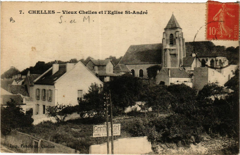 Carte postale ancienne Chelles - Vieux Chelles et l'Eglise St-Andre à Chelles