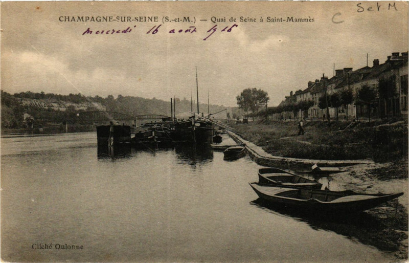 Carte postale ancienne Champagne-sur-Seine - Quai de Seine a St-Mammes à Champagne-sur-Seine