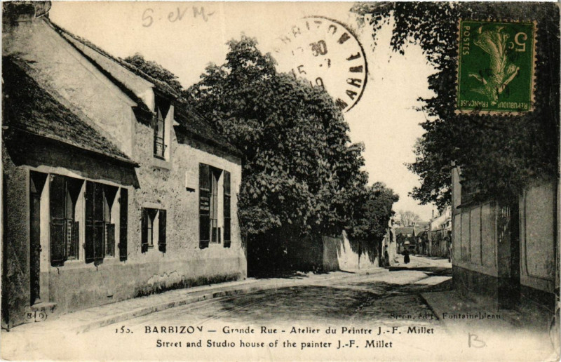 Carte postale ancienne Barbizon - Grande Rue - Atelier du Printre J F. Miller - Stréet à Barbizon
