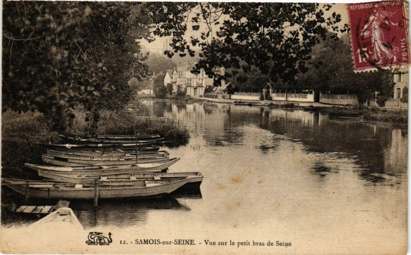 Carte postale ancienne Samois-sur-Seine - Vue sur le petit bras de Seine à Samois-sur-Seine