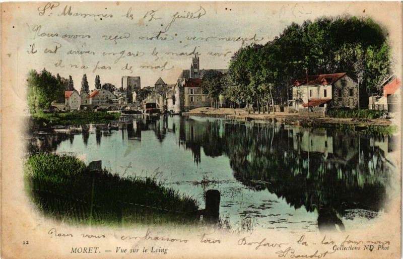 Carte postale ancienne Moret - Vue sur le Loing