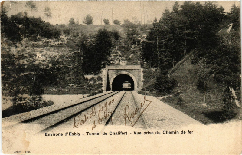 Carte postale ancienne Env. d'Esbly - Tunnel de Chalifert - Vue prise du Chemin de fer à Chalifert