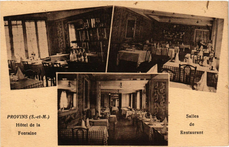 Carte postale ancienne Provins - Hotel de la Fontaine - Sallesde Restaurant à Provins