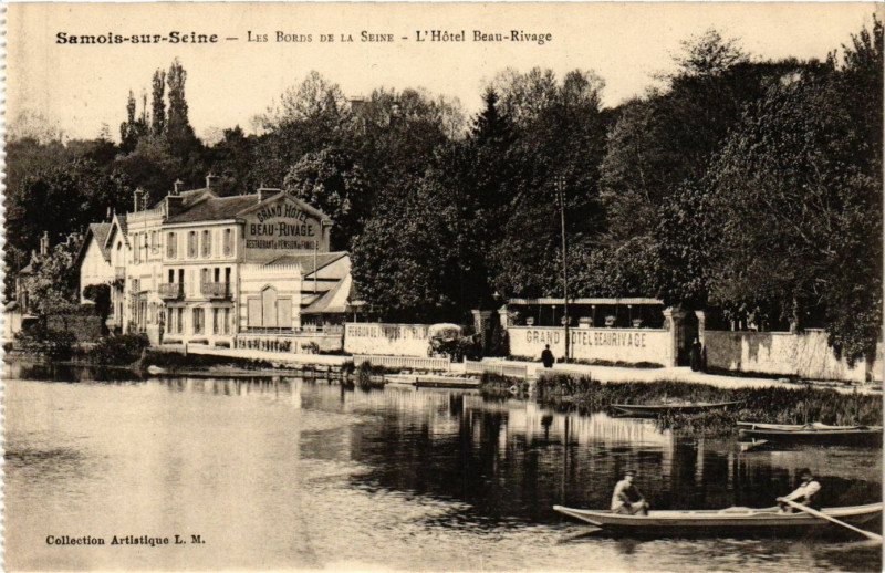 Carte postale ancienne Samois-sur-Seine - Les Bords de la Seine - L'Hotel Beau-Rivage à Samois-sur-Seine
