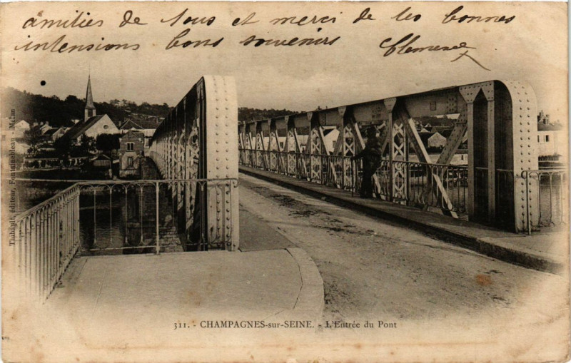 Carte postale ancienne Champagne-sur-Seine - L'Entrée du Pont à Champagne-sur-Seine