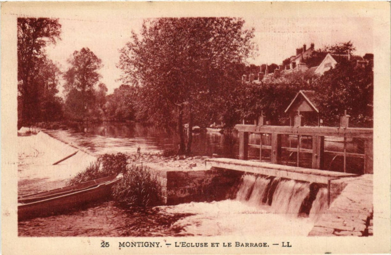 Carte postale ancienne Montigny - L'Ecluse et le Barrage
