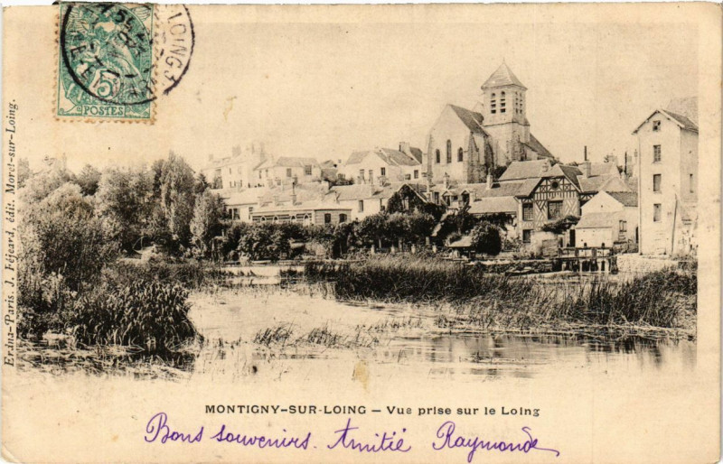 Carte postale ancienne Montigny-sur-Loing - Vue prise sur le Loing à Montigny-sur-Loing