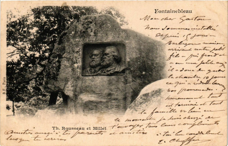 Carte postale ancienne Fontainebleau - Th. Rousseau et Millet à Fontainebleau