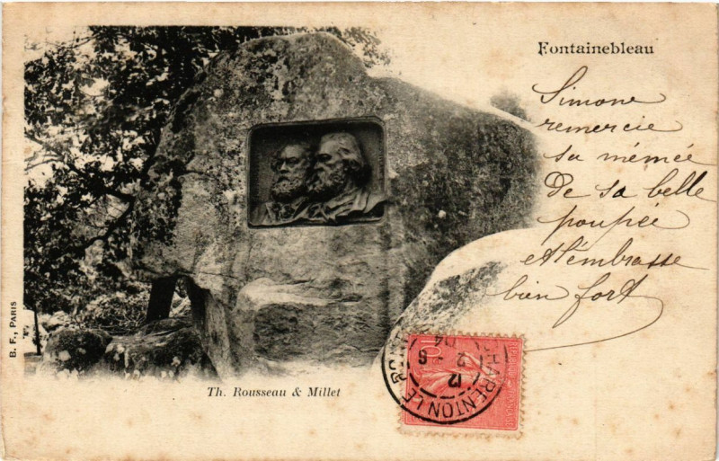 Carte postale ancienne Fontainebleau - Grotte Th. Rousseau & Millet à Fontainebleau