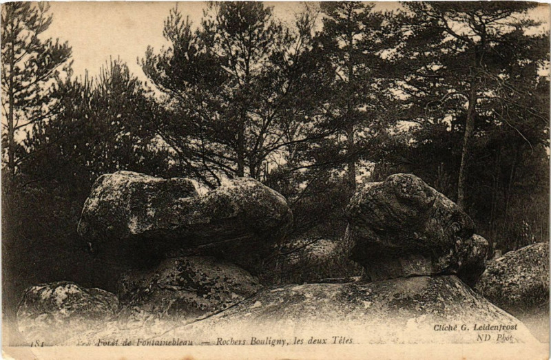 Carte postale ancienne Foret de Fontainebleau - Rochers Bouligny les deux Tetes à Fontainebleau