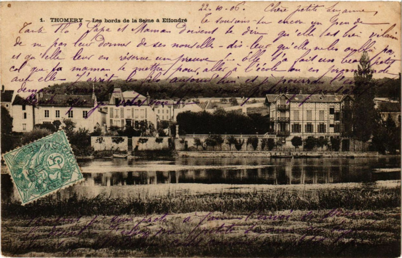 Carte postale ancienne Thomery - Les bords de la Seine a Effondre à Thomery