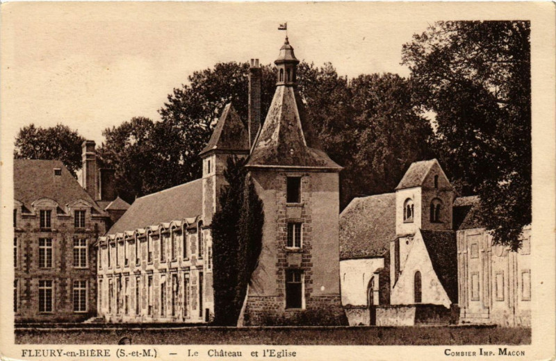 Carte postale ancienne Fleury-en-BRIEre - Le Chateau et l'Eglise à Ury